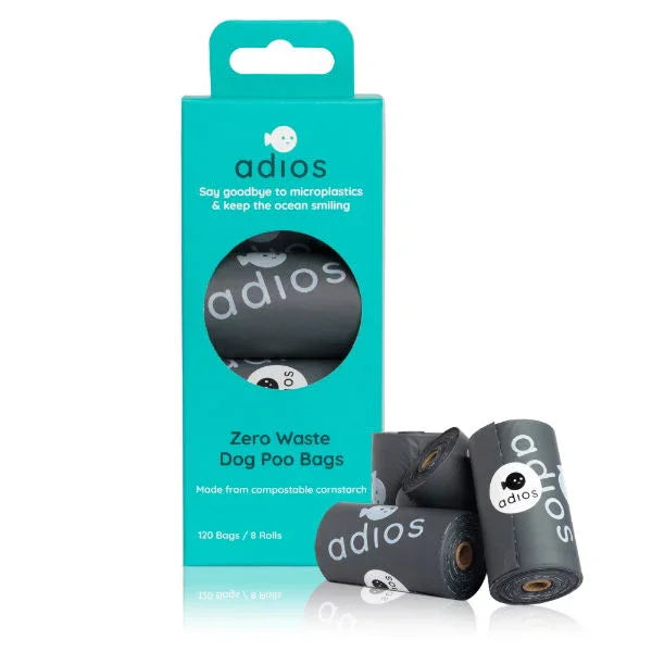 Adios Plastic Compstable Poo Bag Grey 8 x 15''s - North East Pet Shop Adios