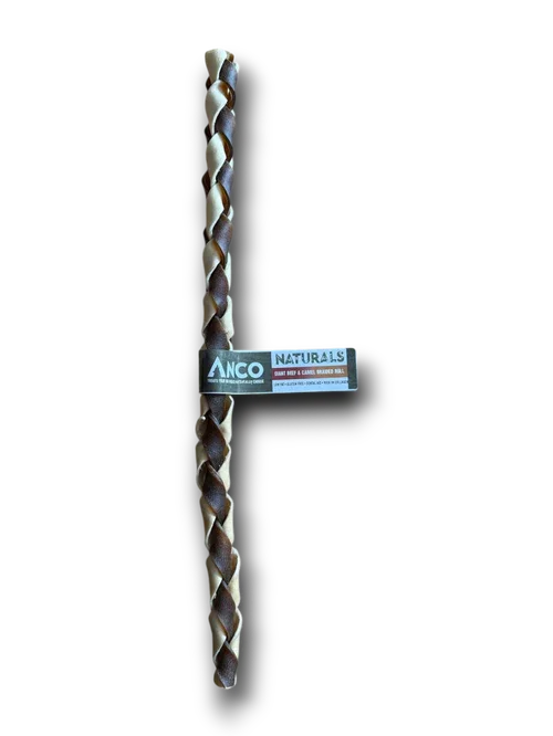 ANCO Naturals braided edible dog chew stick made of beef hide and camel