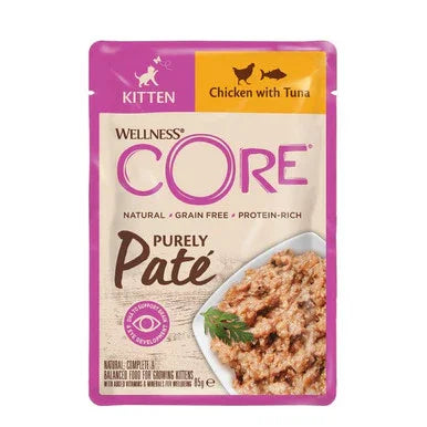 Wellness CORE Kitten Chicken with Tuna Purely Paté grain-free cat food pouch with wet paté