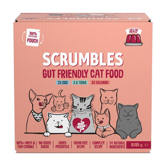 Scrumbles Grain Free Wet Cat Jelly Recyclable Pouch Fish Selection 8x85g