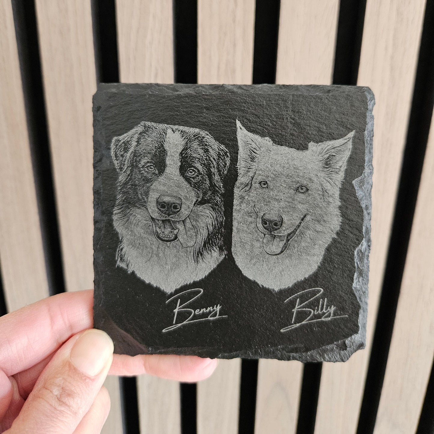 Custom Pet Portrait Slate Coaster | Personalised Laser Engraved Gift with Pet's Name
