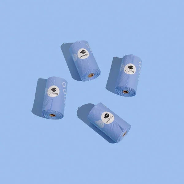 Adios Plastic Compstable Poo Bag Blue 15''s - North East Pet Shop Adios