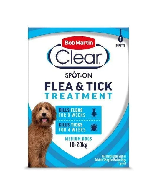 Bob Martin Clear Spot On Flea & Tick Treatment Medium Dog (10-20kg) 1 pipette - North East Pet Shop Bob Martin