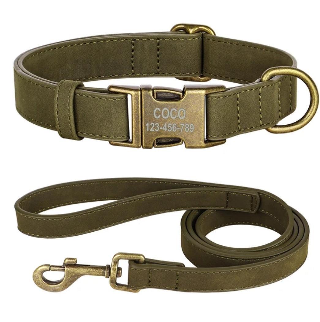 Personalised Dog Collar and Leash Set - Leather - North East Pet Shop Dog Shack UK