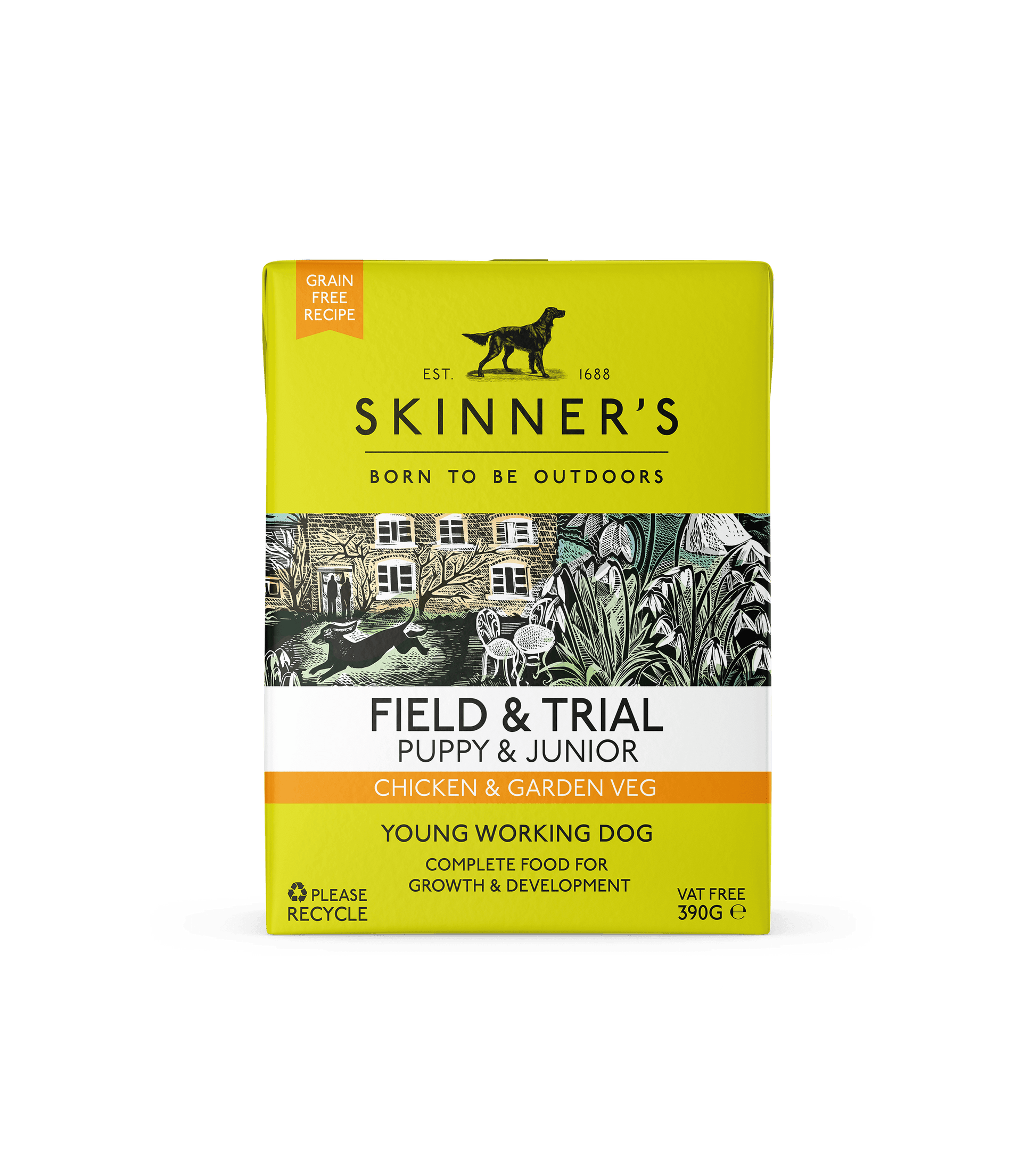 Skinners Field & Trial Puppy & Junior Chicken & Garden Veg GF 18 x 390g - North East Pet Shop Skinners